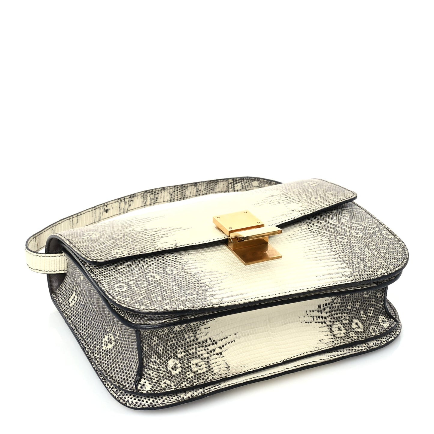 Lizard Medium Classic Box Flap Bag Natural Beige