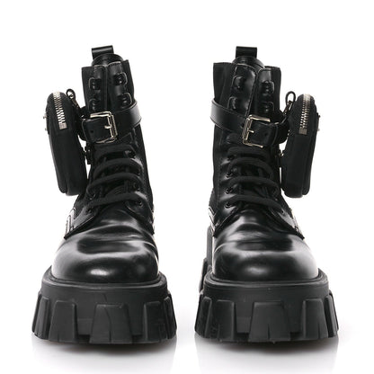 Prada Spazzolato Rois Re-Nylon Metal Triangle Logo Monolith Pouch Pocket 55mm Boots 35.5 Black 3 of 7