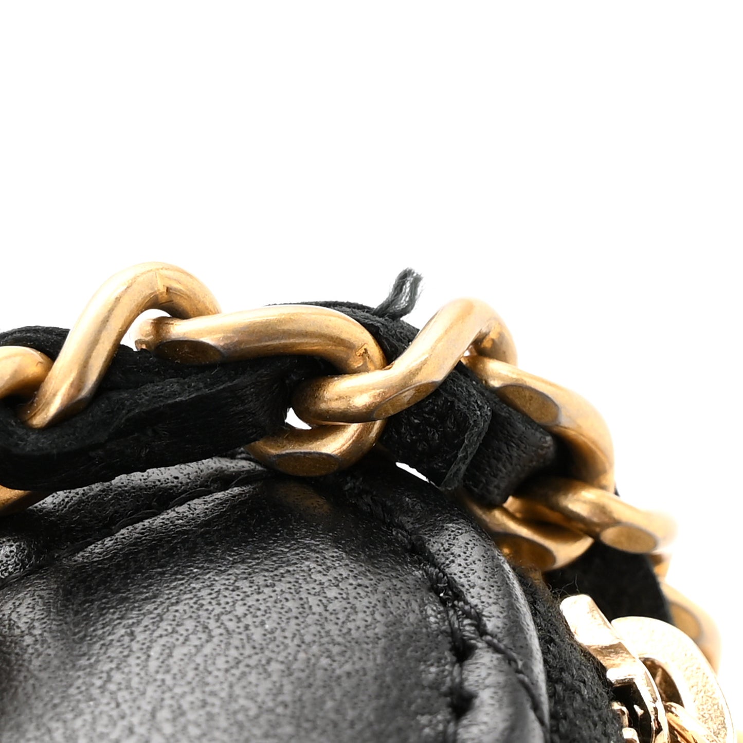 Lambskin Quilted Metal Mini Top Handle Vanity Case With Chain Black