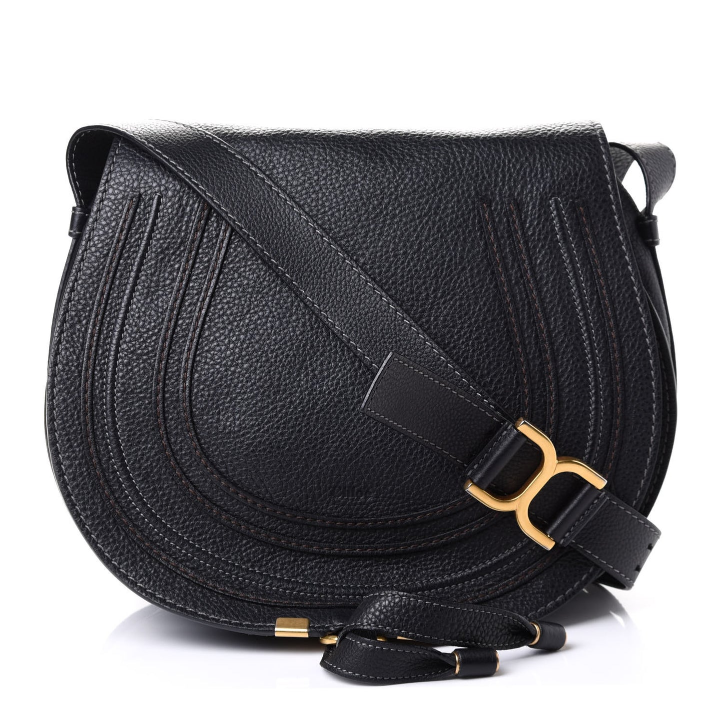 Calfskin Medium Marcie Round Crossbody Bag Black