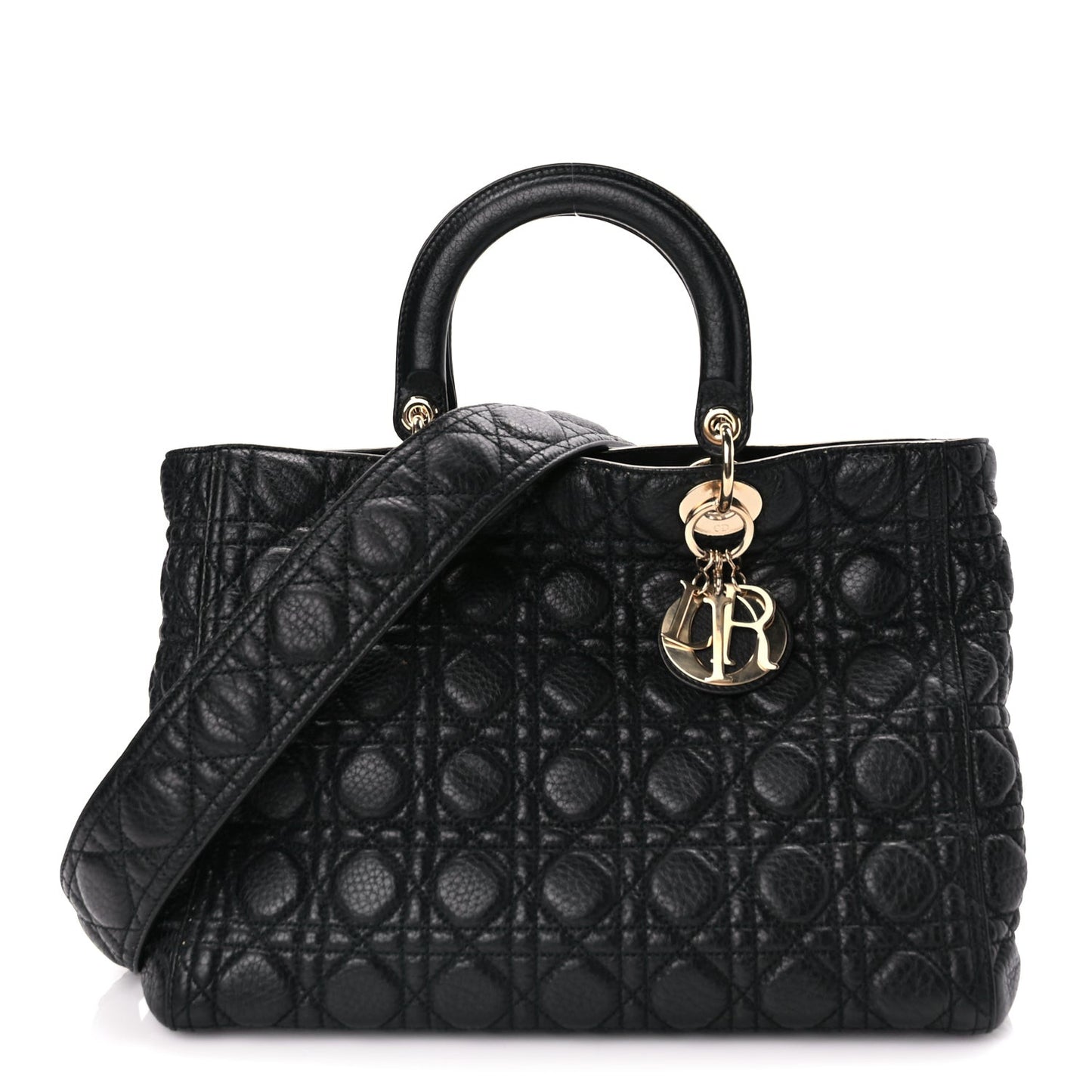 Grained Calfskin Cannage Large Supple Lady Dior Black