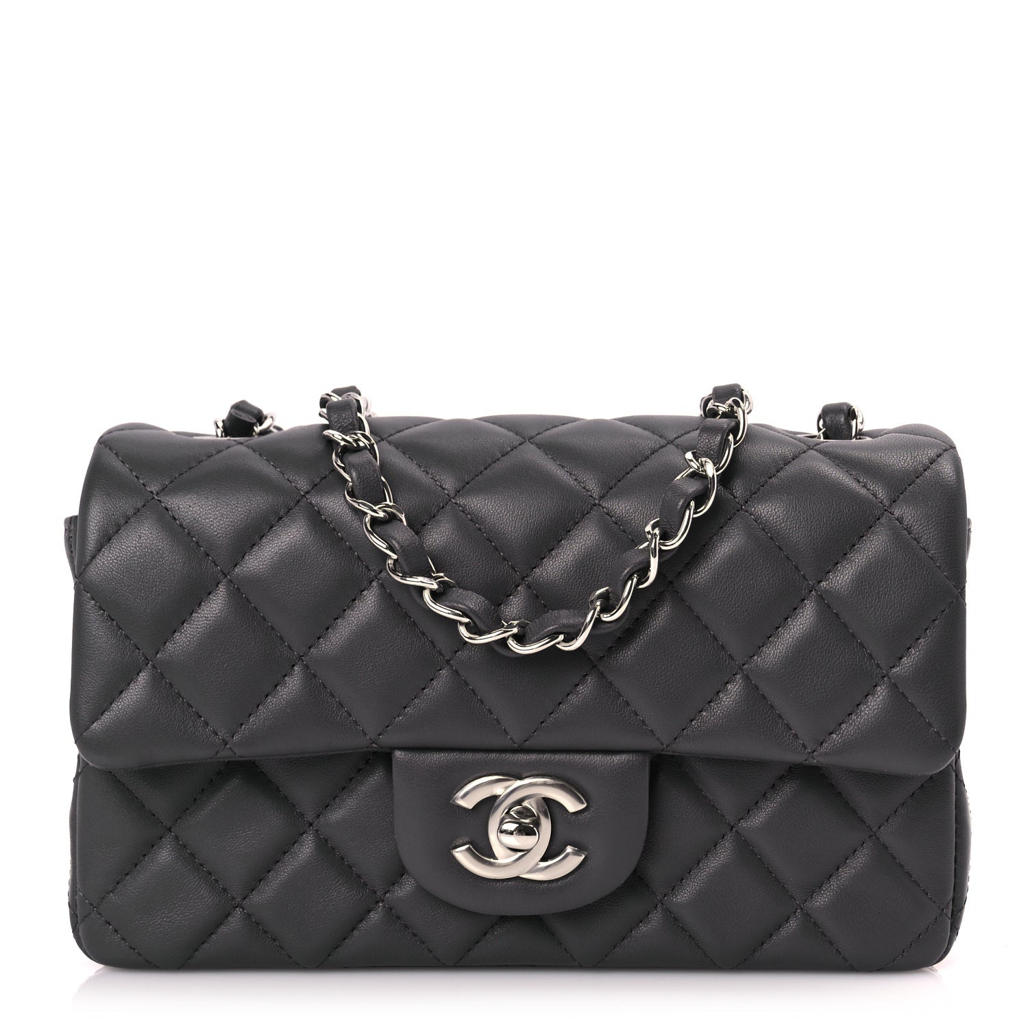 Chanel Lambskin Quilted Mini Rectangular Flap Dark Grey 1 of 9