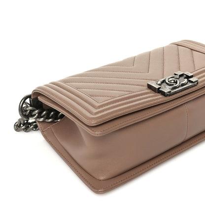 Chanel Caviar Chevron Quilted Medium Boy Flap Light Brown 4 of 9