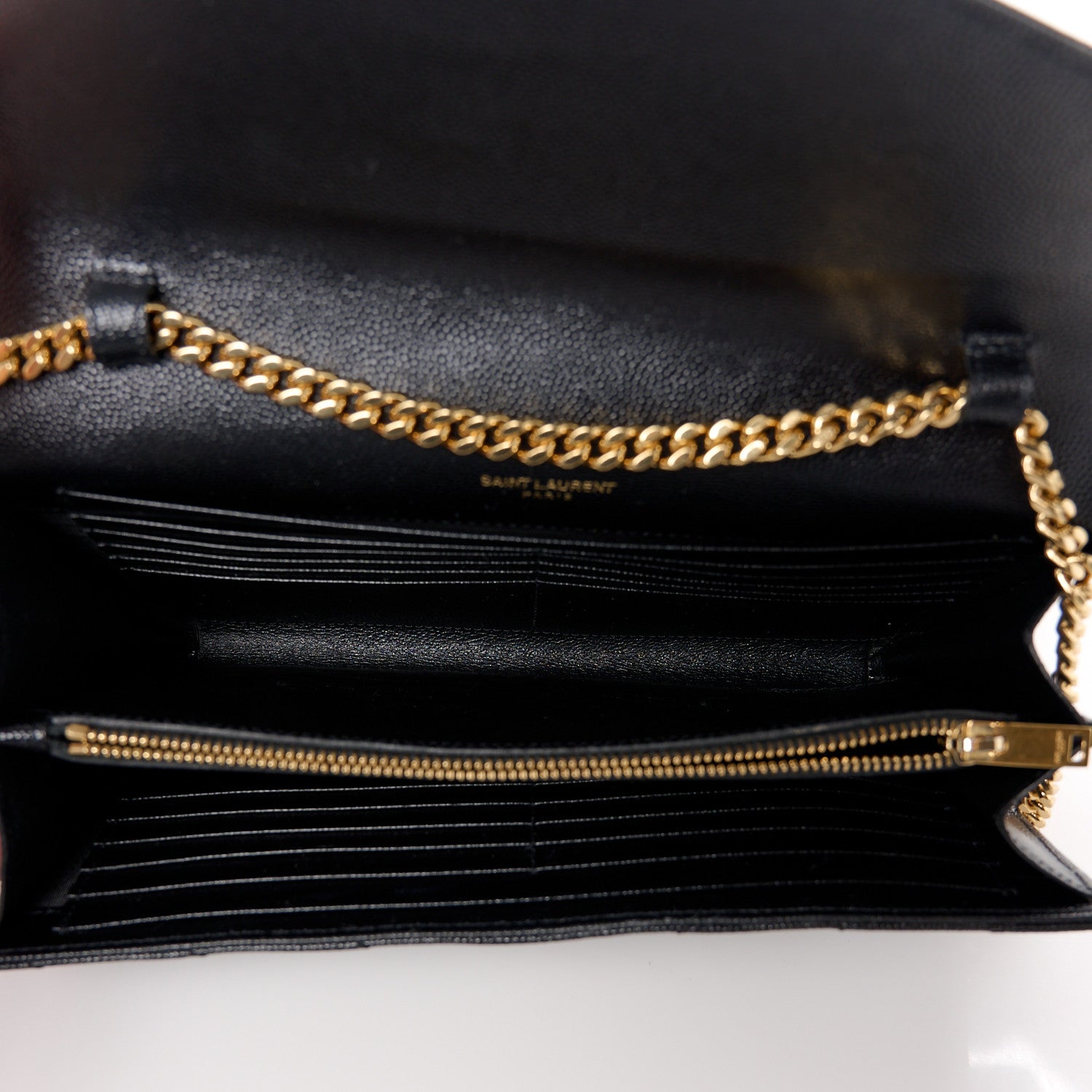 Saint Laurent Grain De Poudre Matelasse Chevron Monogram Chain Wallet Black 5 of 10