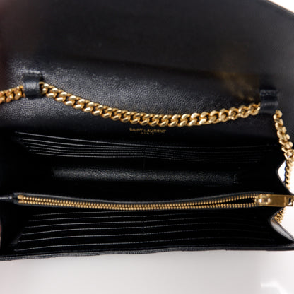 Saint Laurent Grain De Poudre Matelasse Chevron Monogram Chain Wallet Black 5 of 10