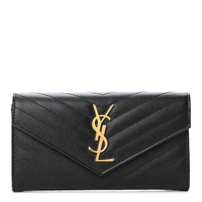 Saint Laurent Grain De Poudre Matelasse Chevron Monogram Flap Wallet Black 1 of 4