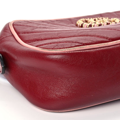 Gucci Azalea Calfskin Enamel Matelasse Diagonal Small Torchon GG Marmont Chain Shoulder Bag New Cherry Red Wild Rose 9 of 14