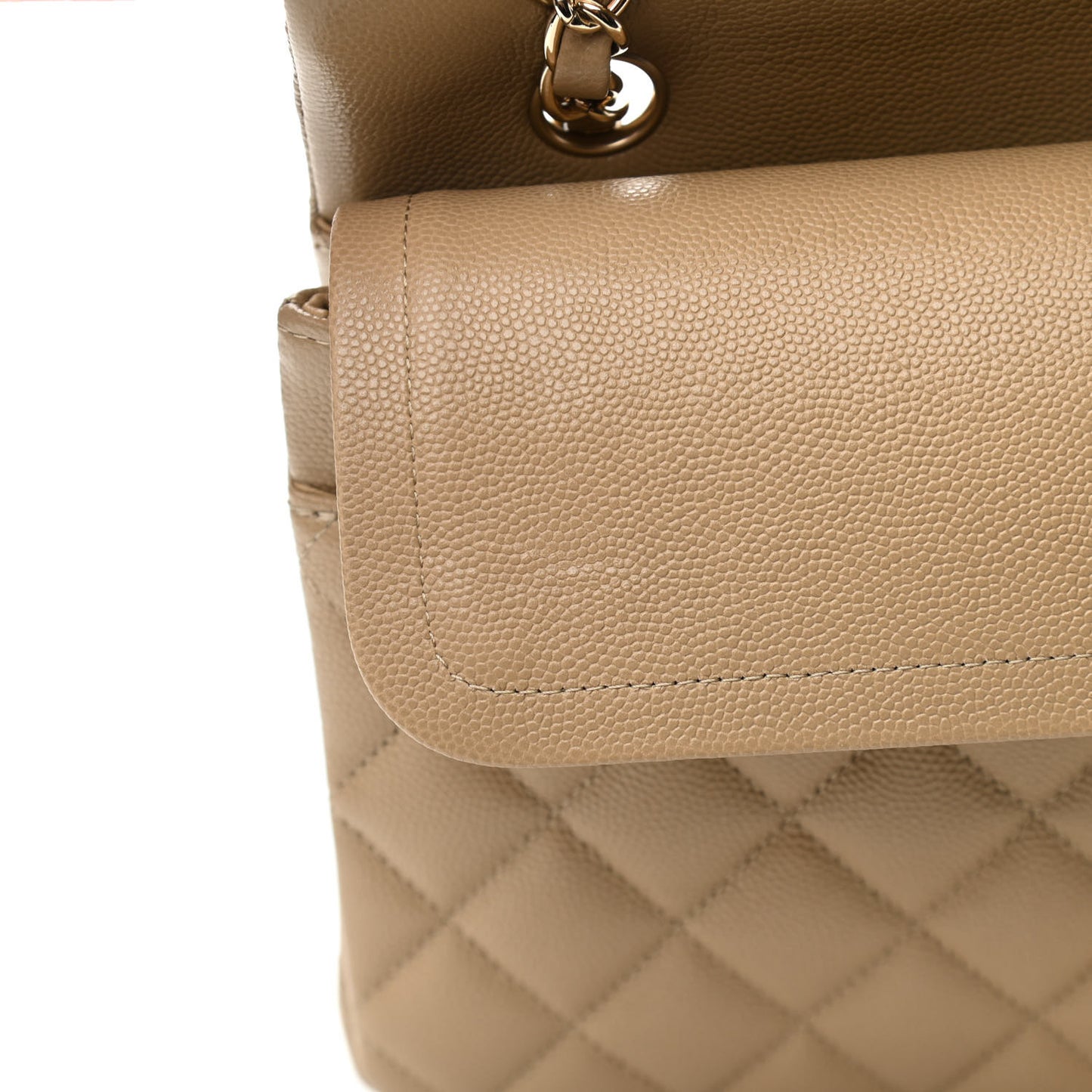 Caviar Quilted Medium Double Flap Dark Beige