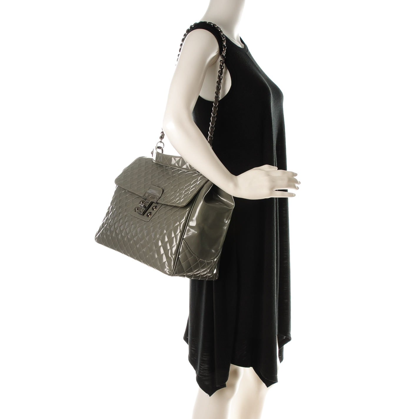 Chanel Glazed Calfskin Mademoiselle Lock Kelly Flap Bag Grey 2 of 8