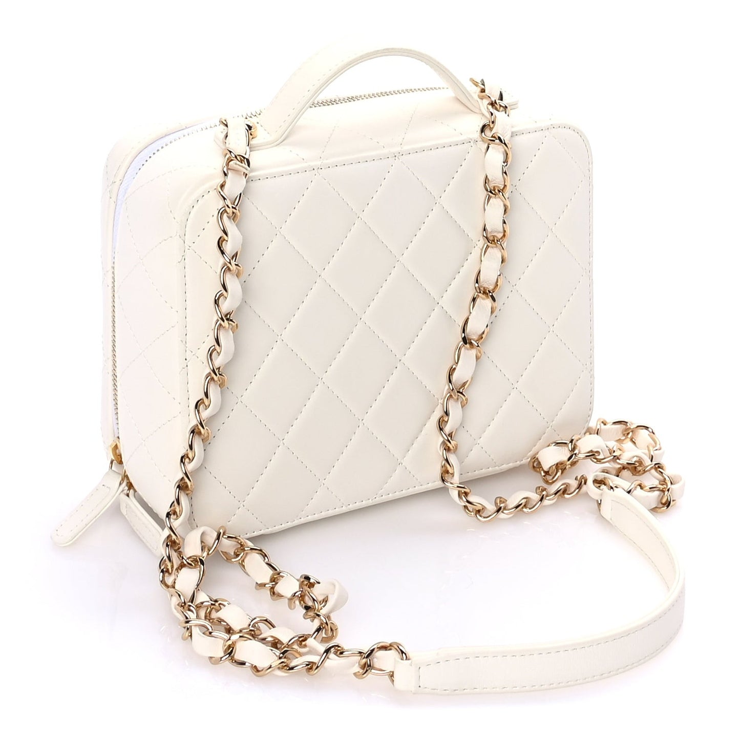 Lambskin Quilted Golden Plate Vanity Case White Gold