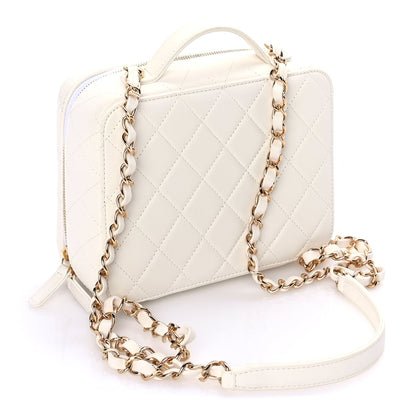Chanel Lambskin Quilted Golden Plate Vanity Case White Gold 2 of 7