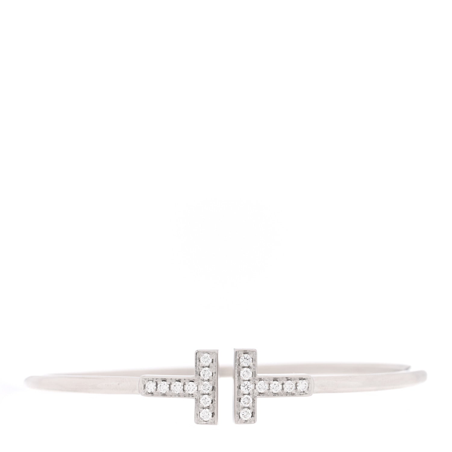 Tiffany 18K White Gold Diamond T Wire Bracelet 1 of 4