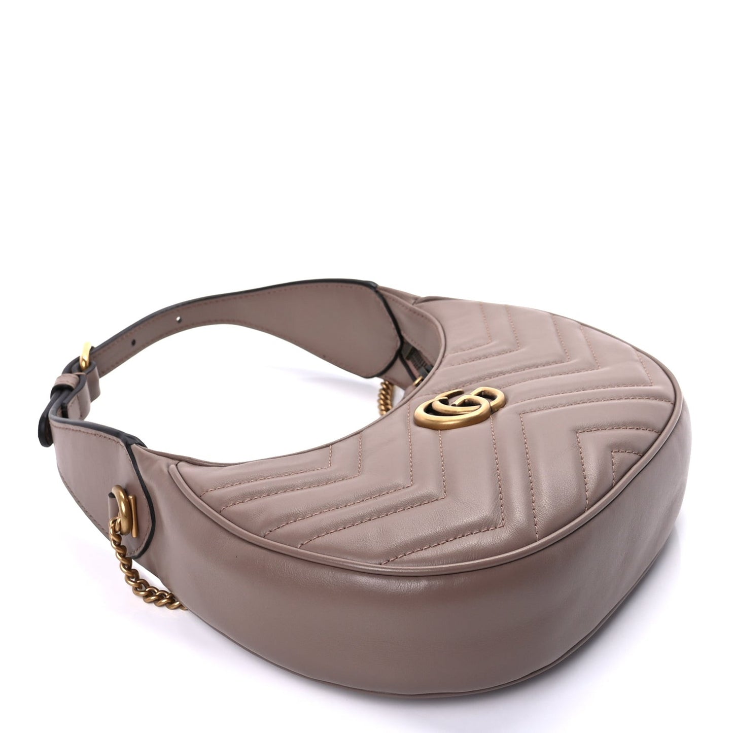 Calfskin Matelasse Chevron Mini GG Marmont Half Moon Hobo Porcelain Rose