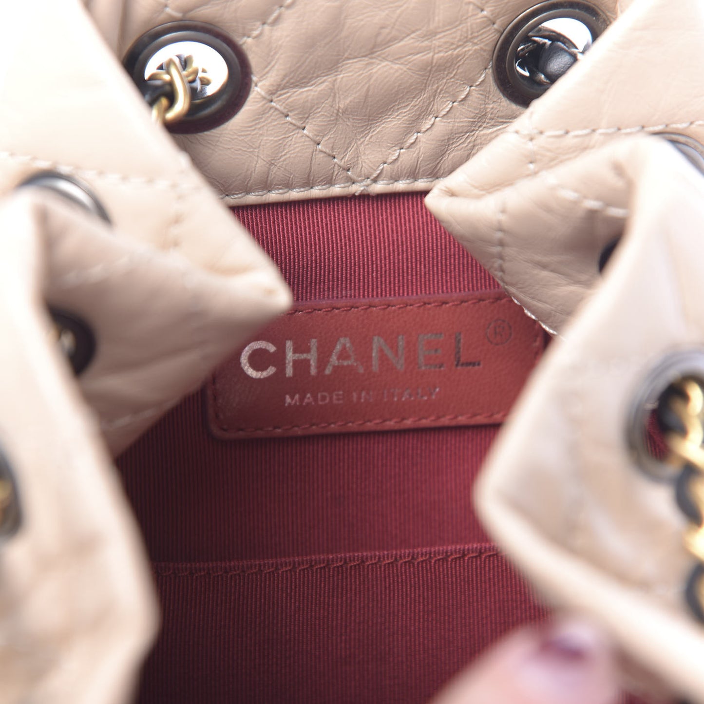 Aged Calfskin Quilted Small Gabrielle Backpack Beige Black