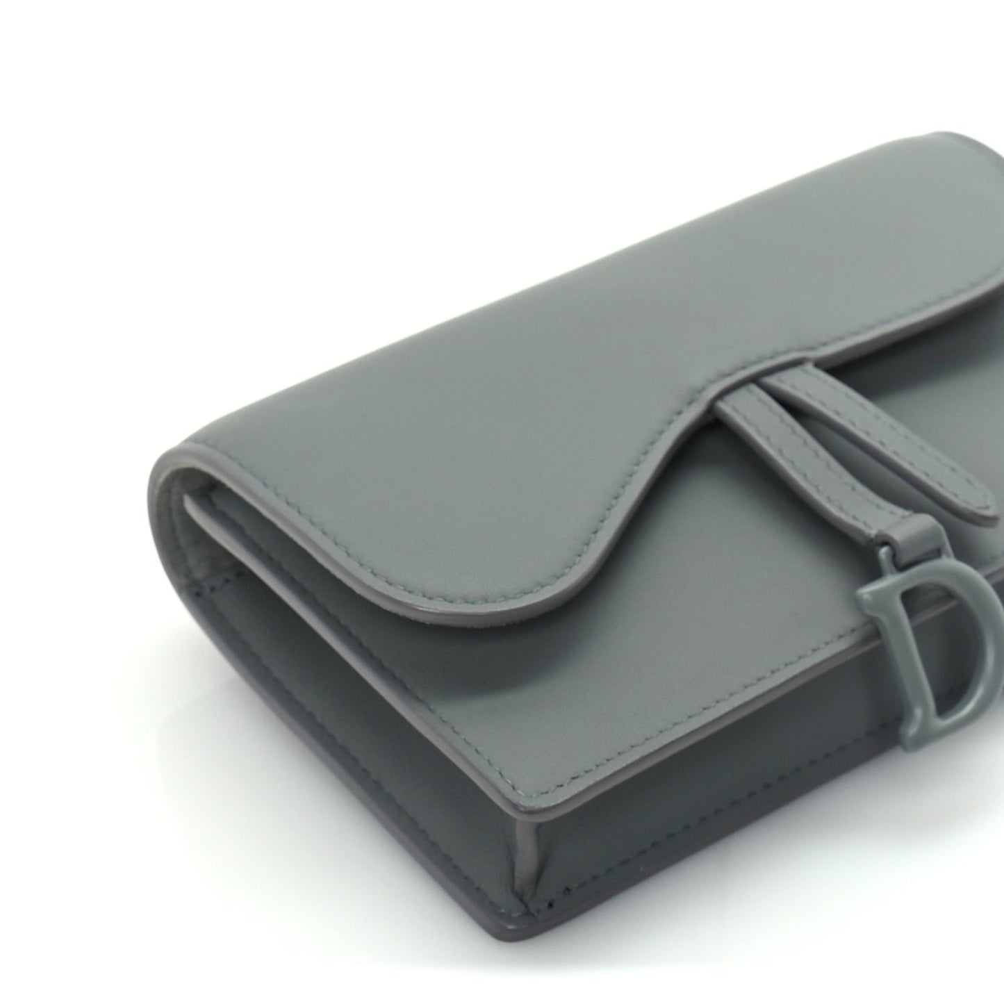 Ultra Matte Calfskin Saddle Belt Clutch  Grey Stone