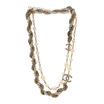Chanel Pearl Crystal CC Braided Chain Long Necklace Light Gold 3 of 5