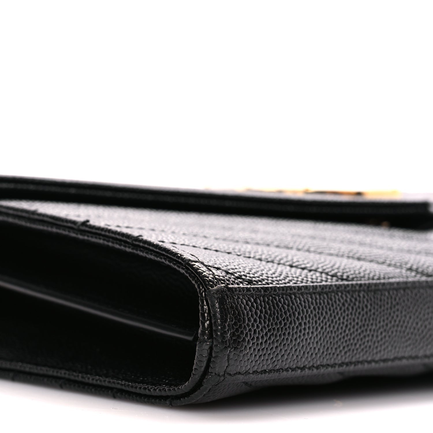 Saint Laurent Grain De Poudre Matelasse Chevron Monogram Chain Wallet Black 7 of 9