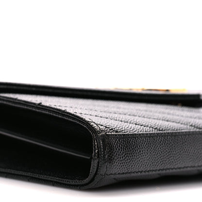 Saint Laurent Grain De Poudre Matelasse Chevron Monogram Chain Wallet Black 7 of 9