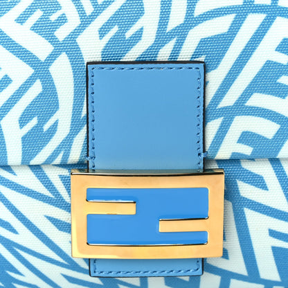 Fendi X SARAH COLEMAN Glazed Canvas Vitello King FF Vertigo Baguette 1997  Cyber Blue White 6 of 8