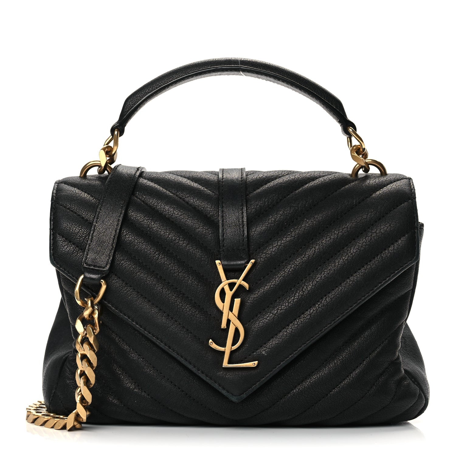 Saint Laurent Sheepskin Matelasse Chevron Monogram Medium College Bag Black 1 of 11