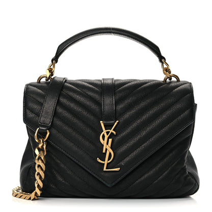 Saint Laurent Sheepskin Matelasse Chevron Monogram Medium College Bag Black 1 of 11