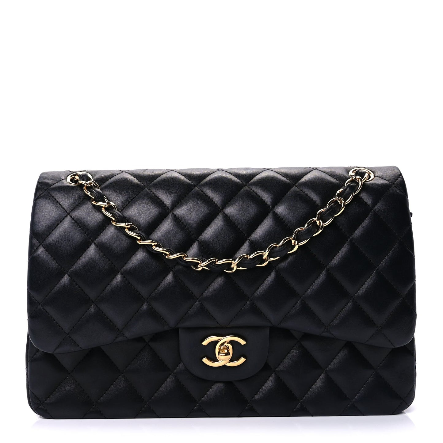 Lambskin Quilted Jumbo Double Flap  Black
