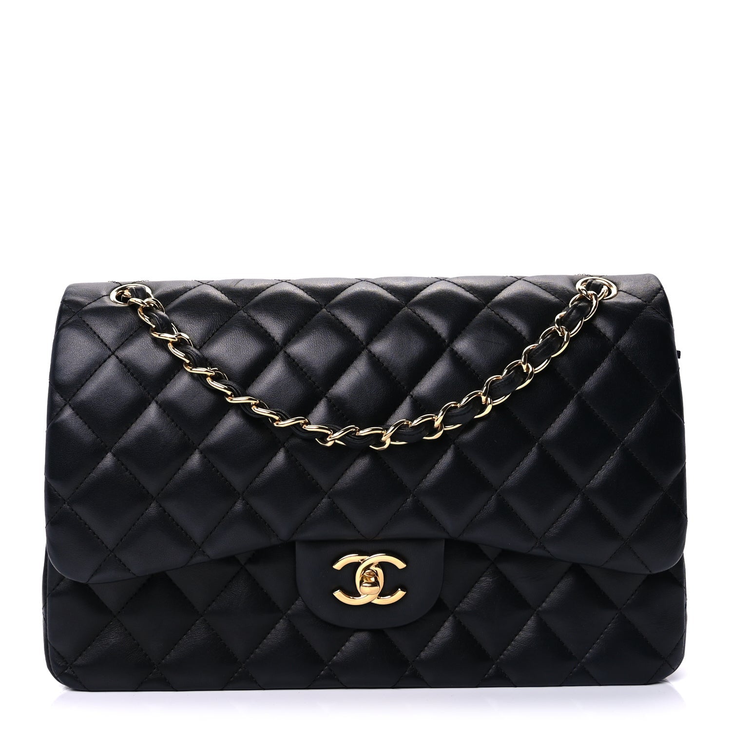 Chanel Lambskin Quilted Jumbo Double Flap  Black 1 of 8