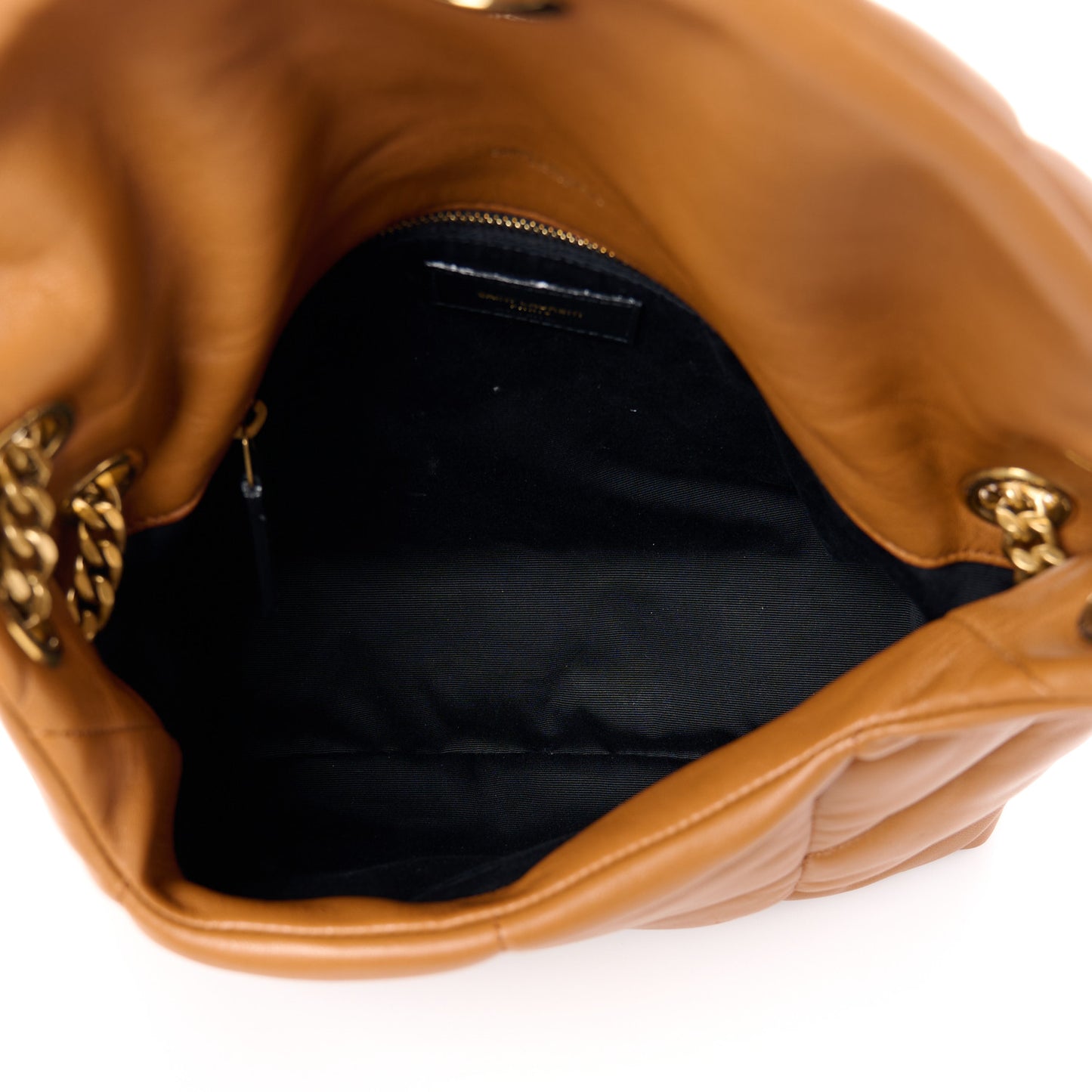 Lambskin Quilted Small Loulou Puffer Monogram Chain Satchel Dark Honey