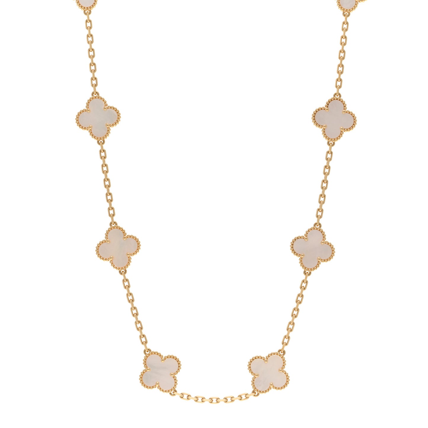 18K Yellow Gold Mother of Pearl 10 Motifs Vintage Alhambra Necklace