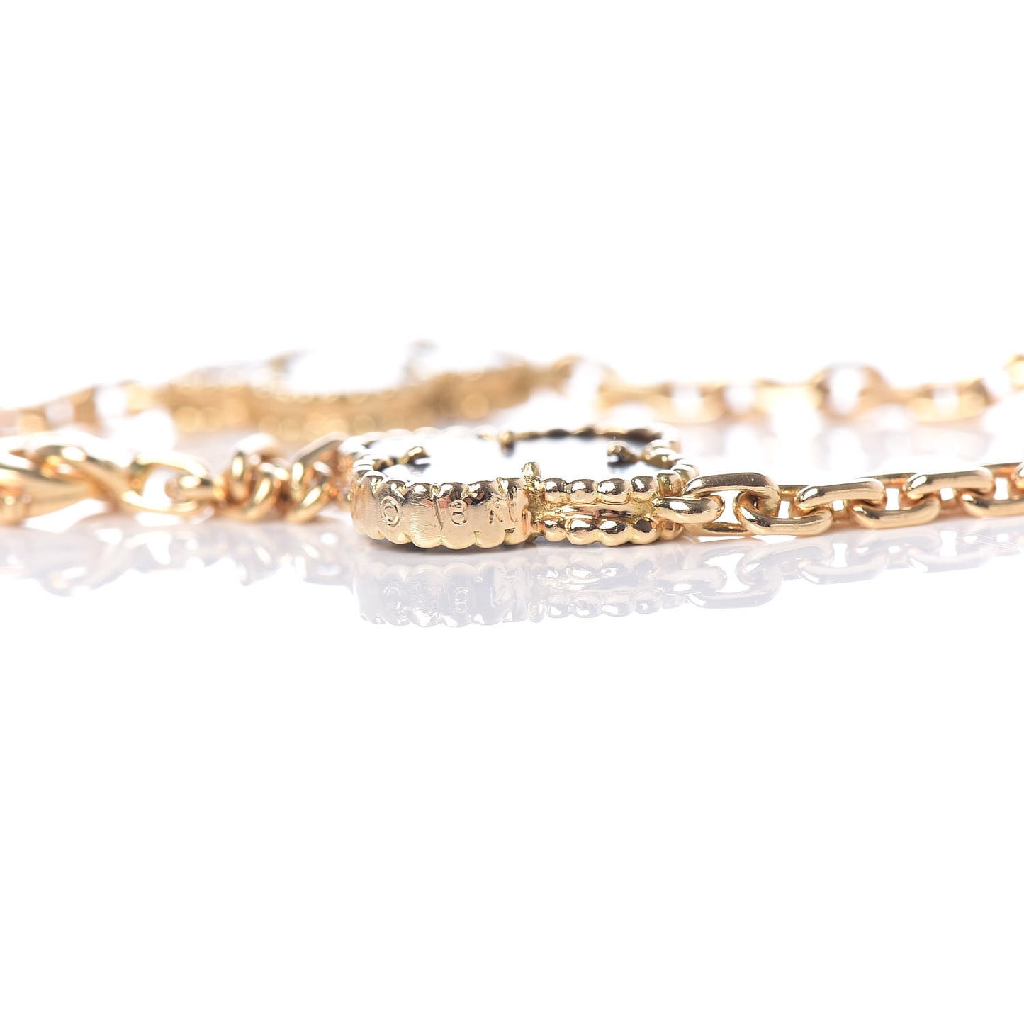 18K Yellow Gold Gray Mother of Pearl 5 Motifs Vintage Alhambra Bracelet