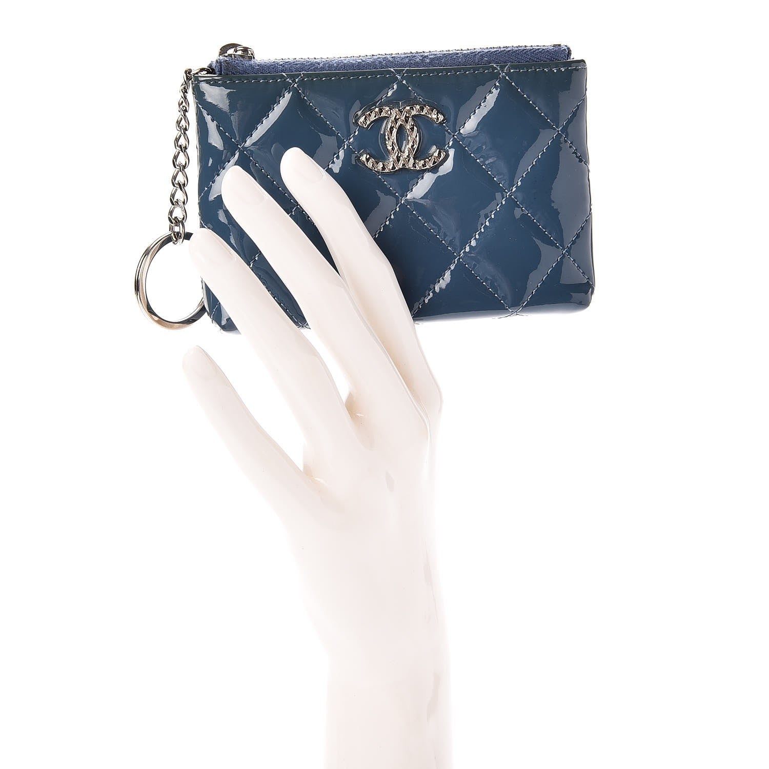 Chanel Patent Quilted Brilliant Key Holder Case Royal Blue 2 of 10