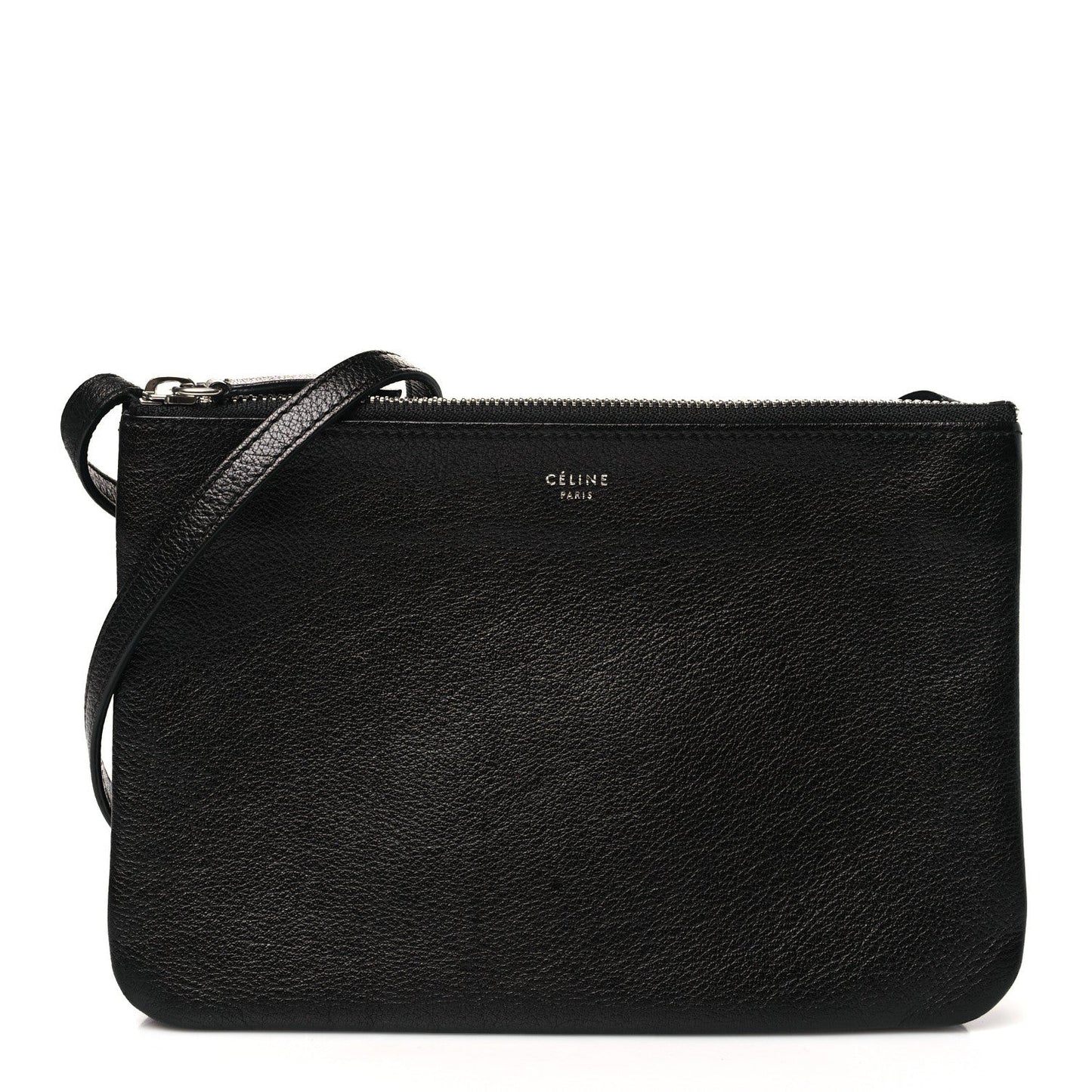 Shiny Textured Calfskin Trio Crossbody Bag Black