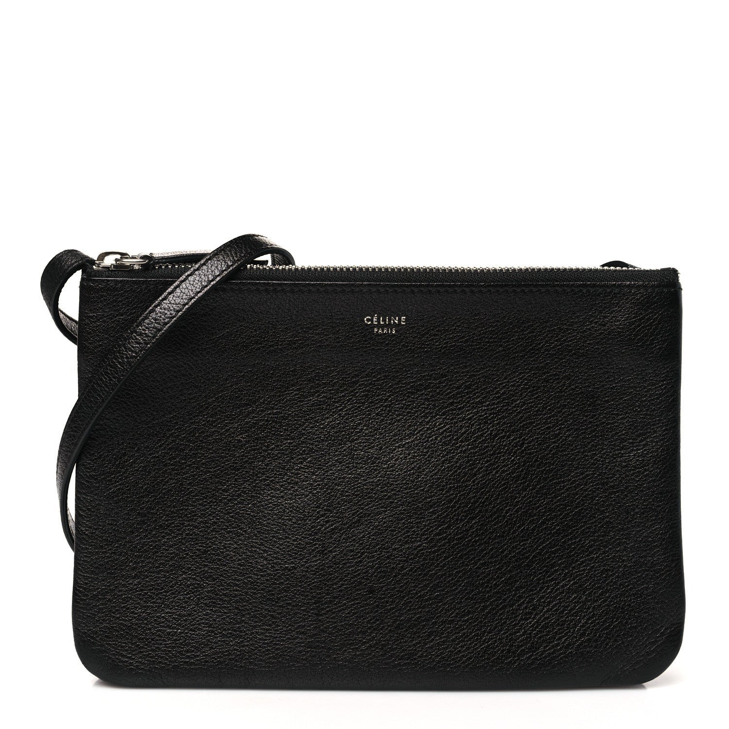 Celine Shiny Textured Calfskin Trio Crossbody Bag Black 1 of 7