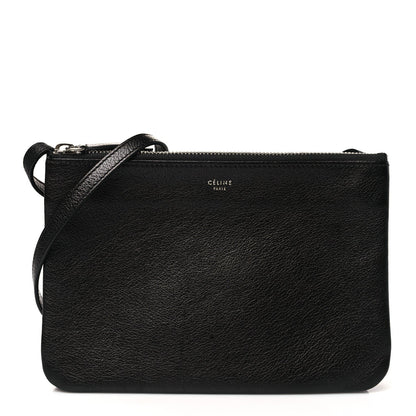 Celine Shiny Textured Calfskin Trio Crossbody Bag Black 1 of 7