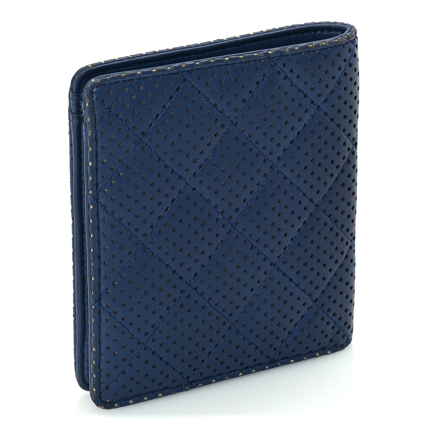 Chanel Perforated Lambskin Quilted Bifold Compact Wallet  Navy 3 of 8