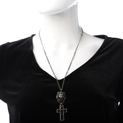 Gucci Enamel Brass Lion Head Crucifix Necklace Black 2 of 6