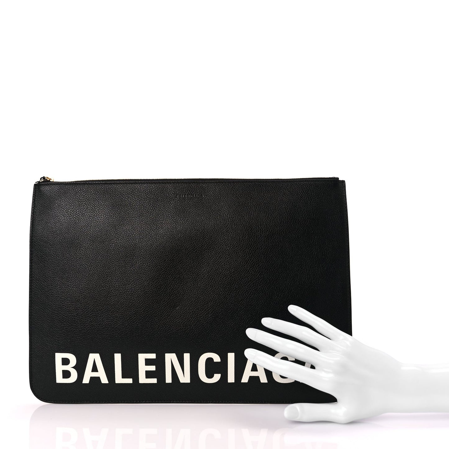 Large Calfskin Cash Pouch With Handle Black