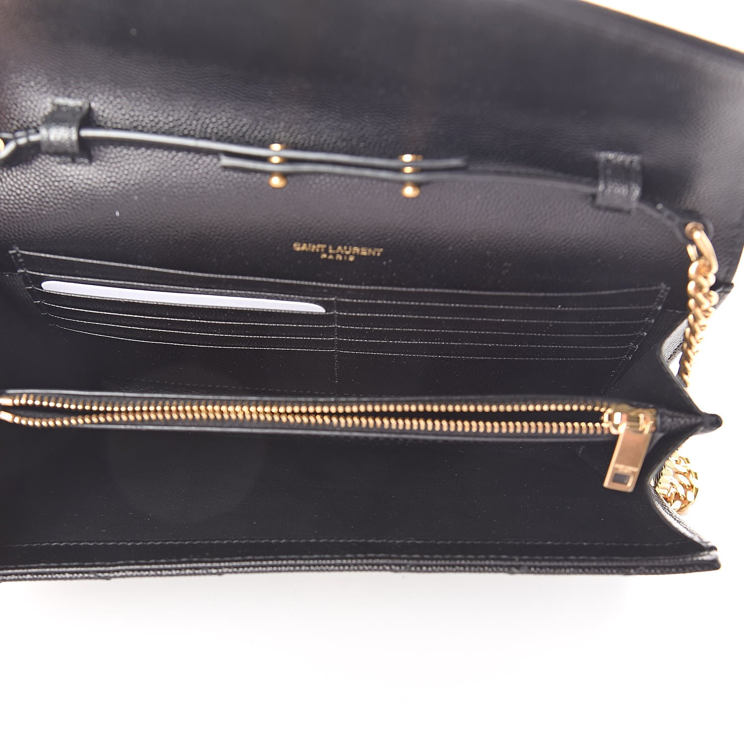Saint Laurent Grain De Poudre Matelasse Chevron Monogram Chain Wallet Black 5 of 9