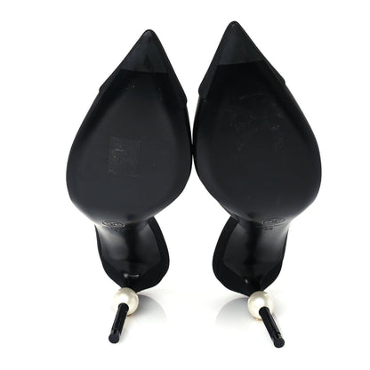Chanel Goatskin Grosgrain Cap Toe Pearl Mule 39 Black 6 of 7