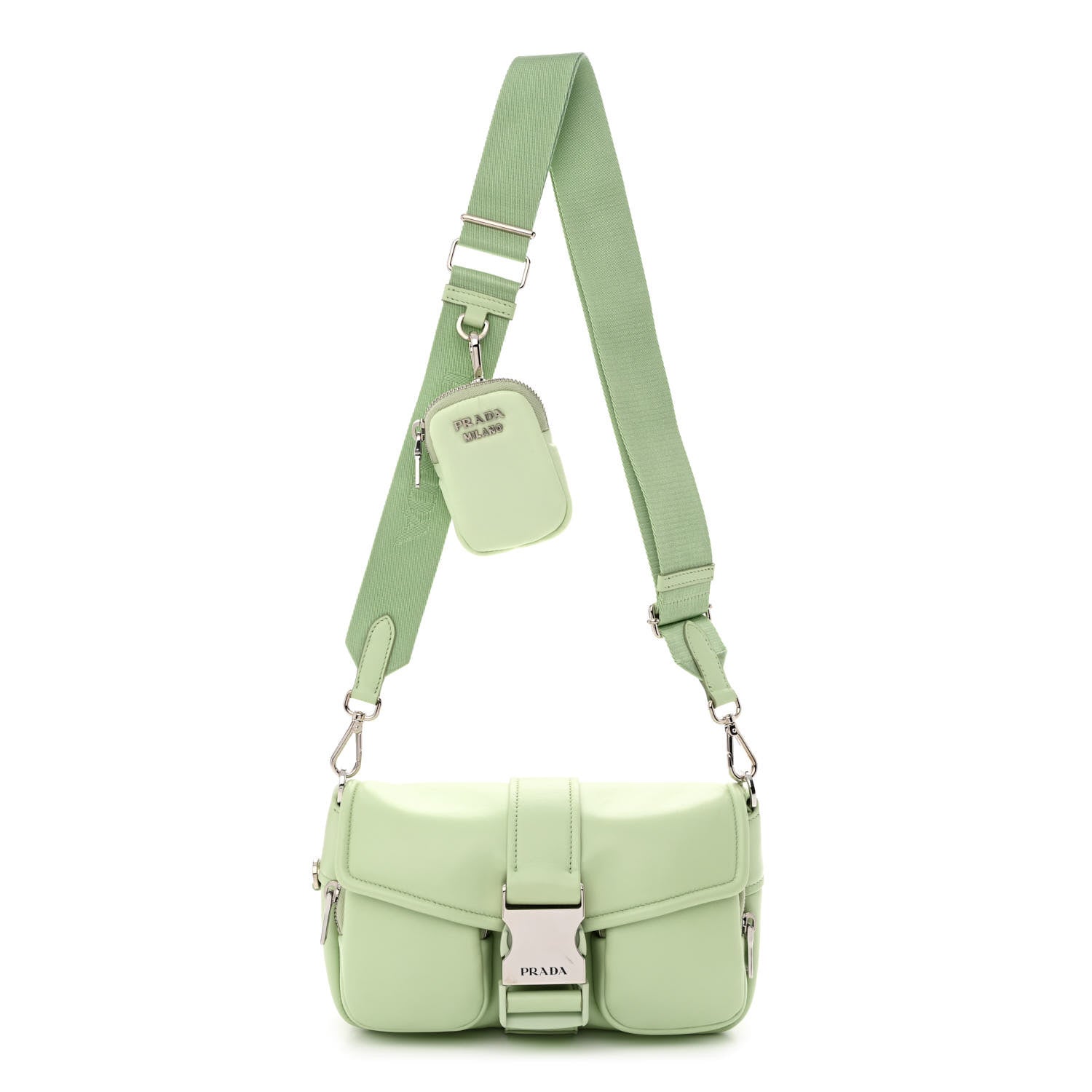 Prada Nappa Re-Nylon Double Pocket Buckle Shoulder Bag Acqua 1 of 12