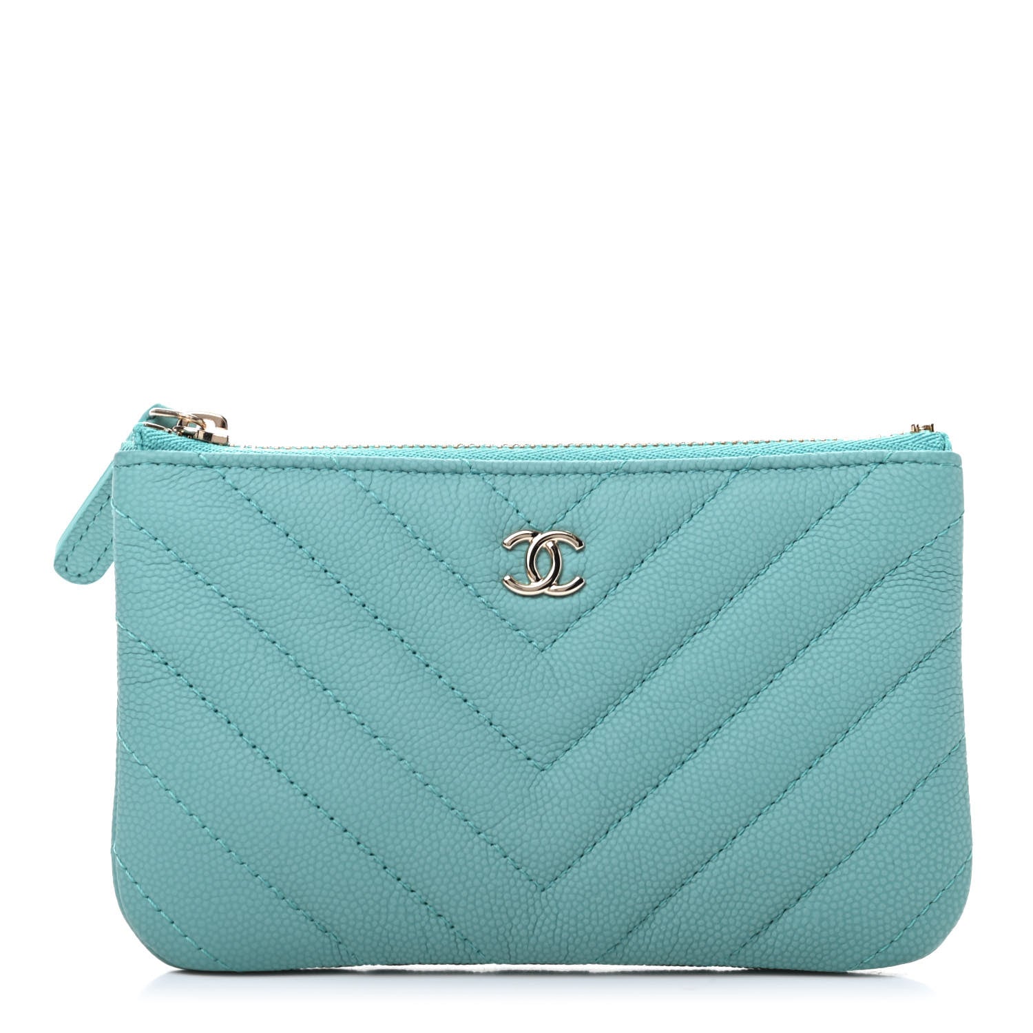 Chanel Caviar Flat Chevron Quilted Small Cosmetic Case Green 1 of 7