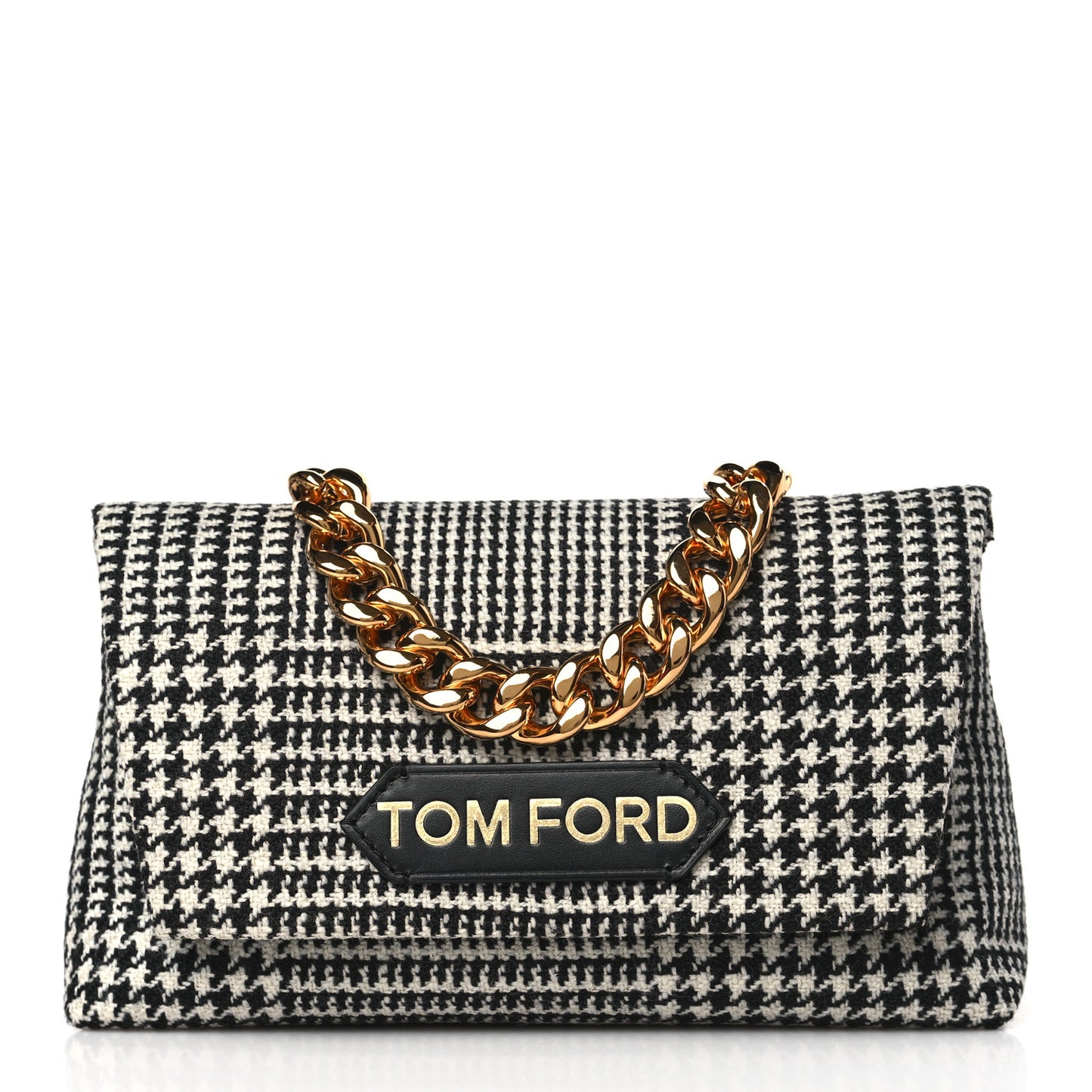 Houndstooth Mini Label Chain Shoulder Bag Black White