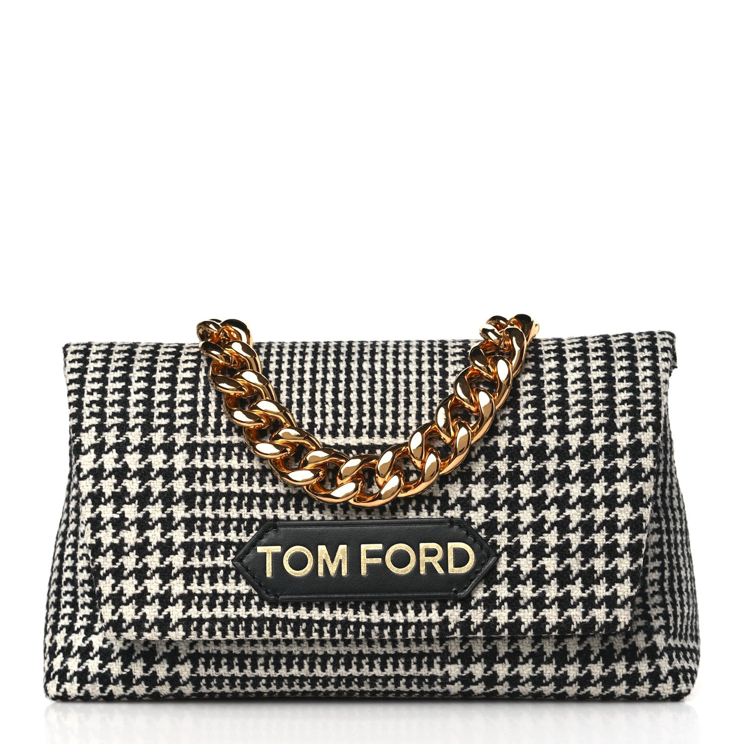 Tom Ford Houndstooth Mini Label Chain Shoulder Bag Black White 1 of 7