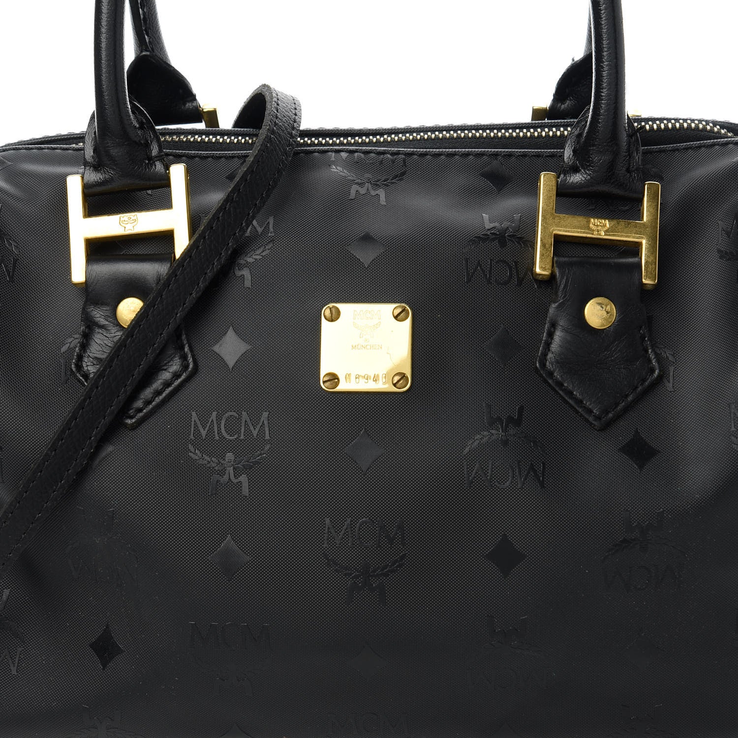 MCM Nylon Monogram Boston Bag Black 10 of 13