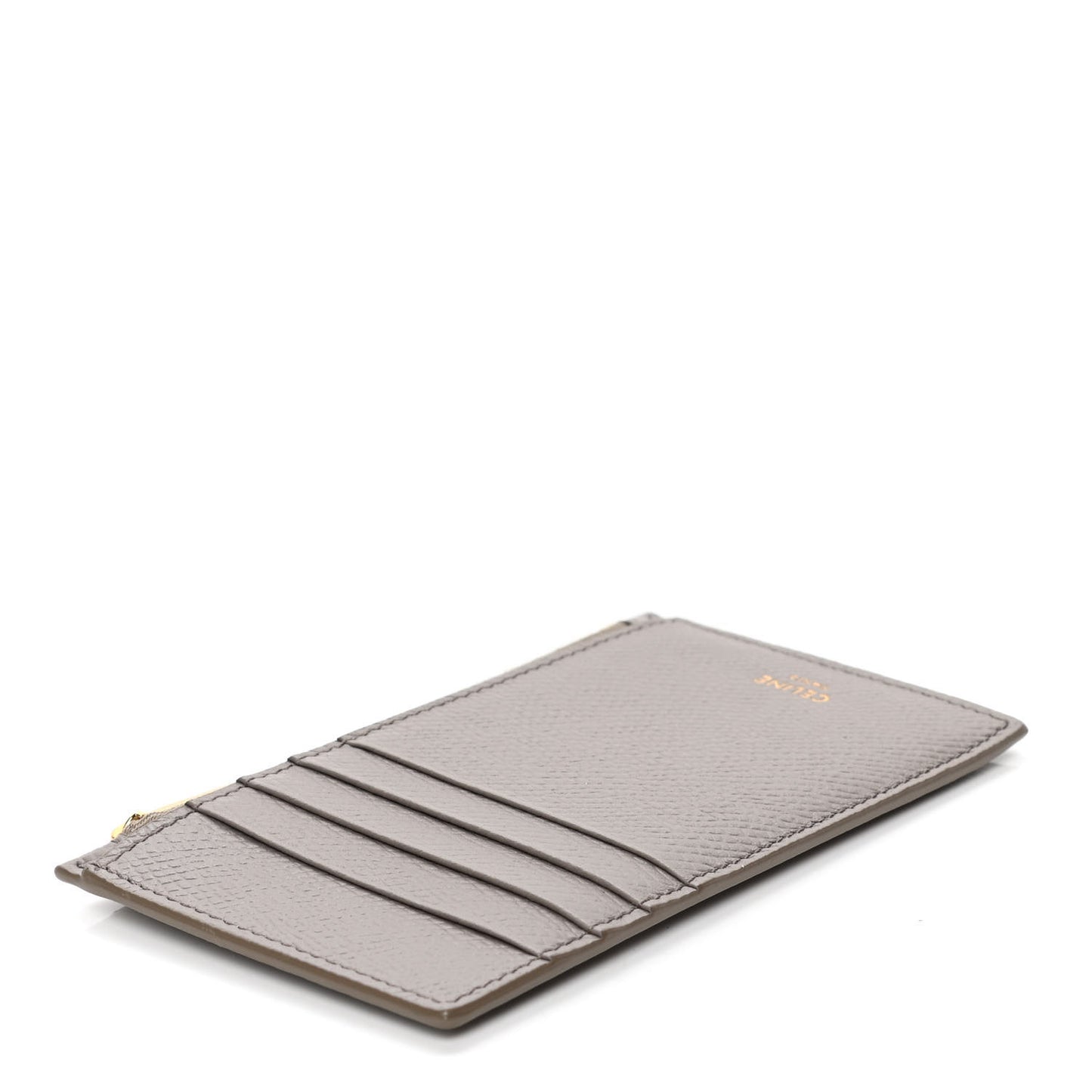 Grained Calfskin Zipped Card Holder Pebble