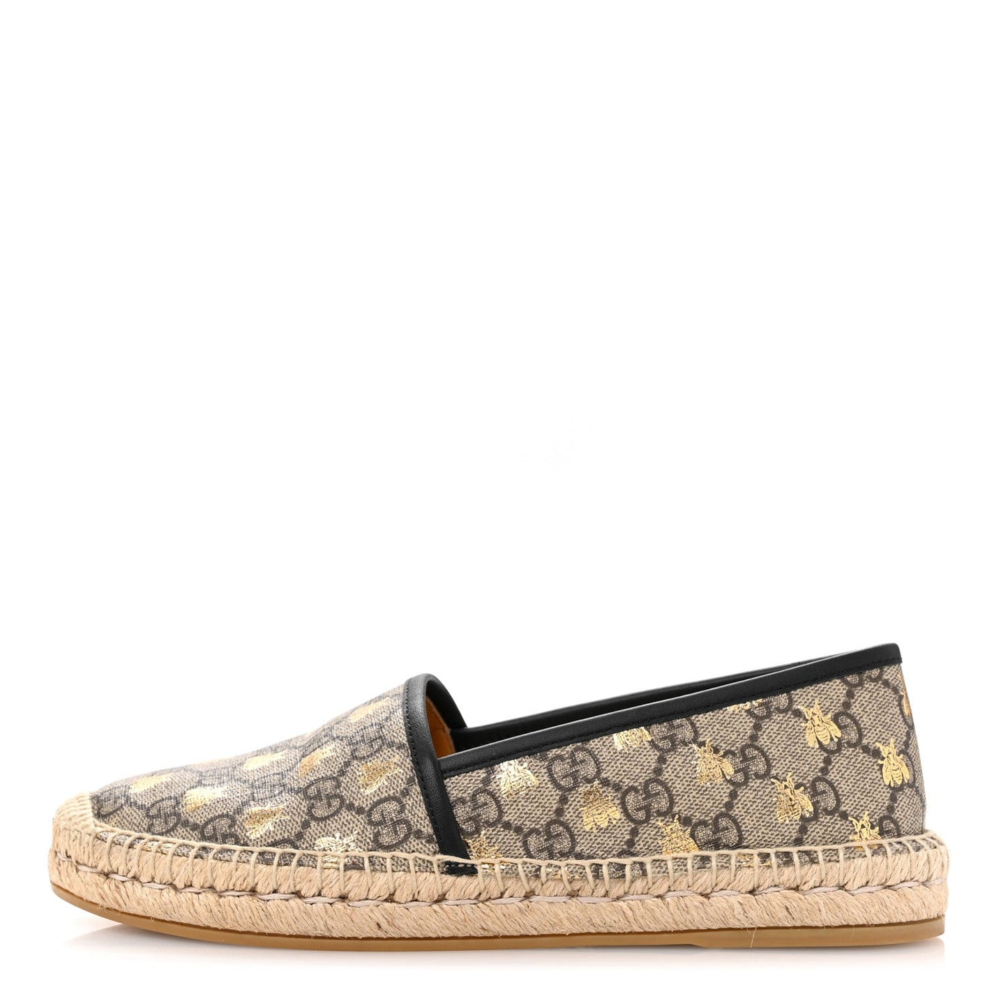 GG Supreme Monogram Bees Espadrille Flats 38.5 Beige Ebony Oro Black