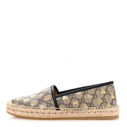 Gucci GG Supreme Monogram Bees Espadrille Flats 38.5 Beige Ebony Oro Black 1 of 7