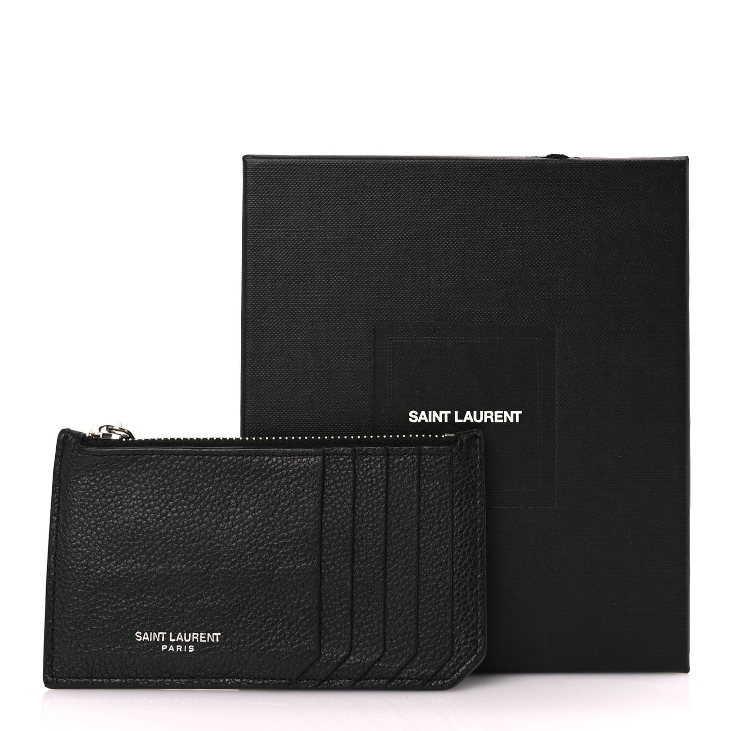 Grained Calfskin 5 Fragments Zip Pouch Card Holder Black