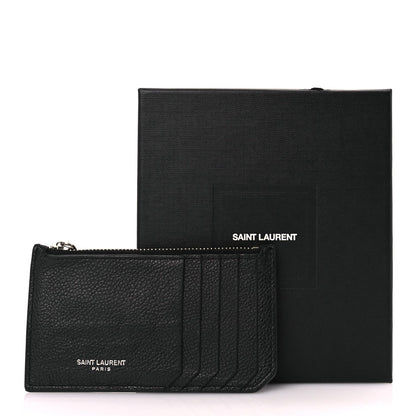 Saint Laurent Grained Calfskin 5 Fragments Zip Pouch Card Holder Black 8 of 8