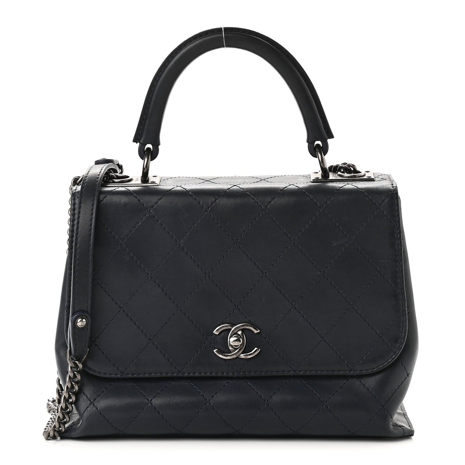 Chanel Calfskin Stitched Urban Luxury Top Handle Bag Navy 1 of 14